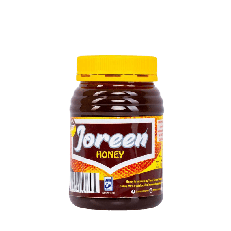 500 g jar of Joreen raw organic honey — pure East African wild honey with rich golden color and smooth texture, ideal for daily use and wellness routines.