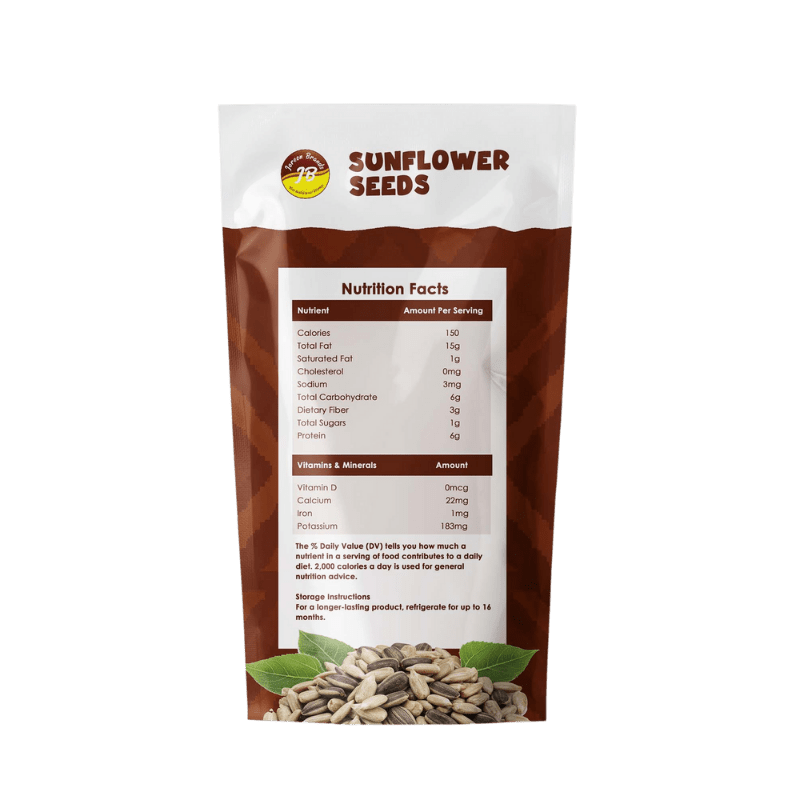 Raw sunflower seeds by Joreen Brands — unsalted, no-shell healthy snack rich in omega-6 and fiber, great for baking or salads.