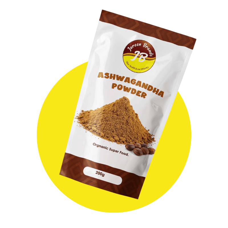 Ashwagandha root powder by Joreen Brands — stress relief and mood support herbal supplement, pure and potent adaptogenic superfood.