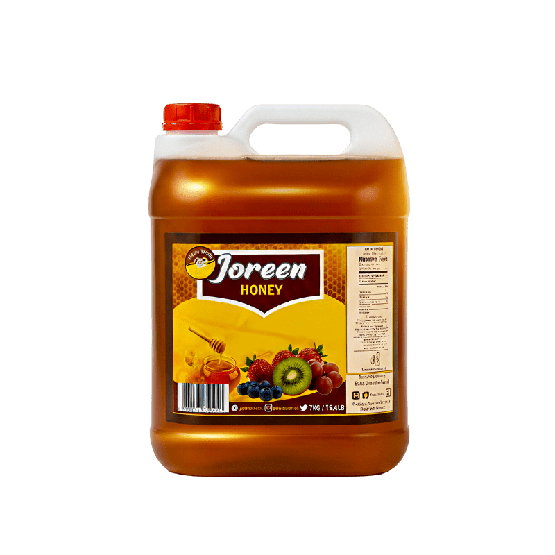 Joreen Honey 7KG jar on a clean white background — premium natural honey packaged for bulk use, highlighting purity, quality, and sustainabilit