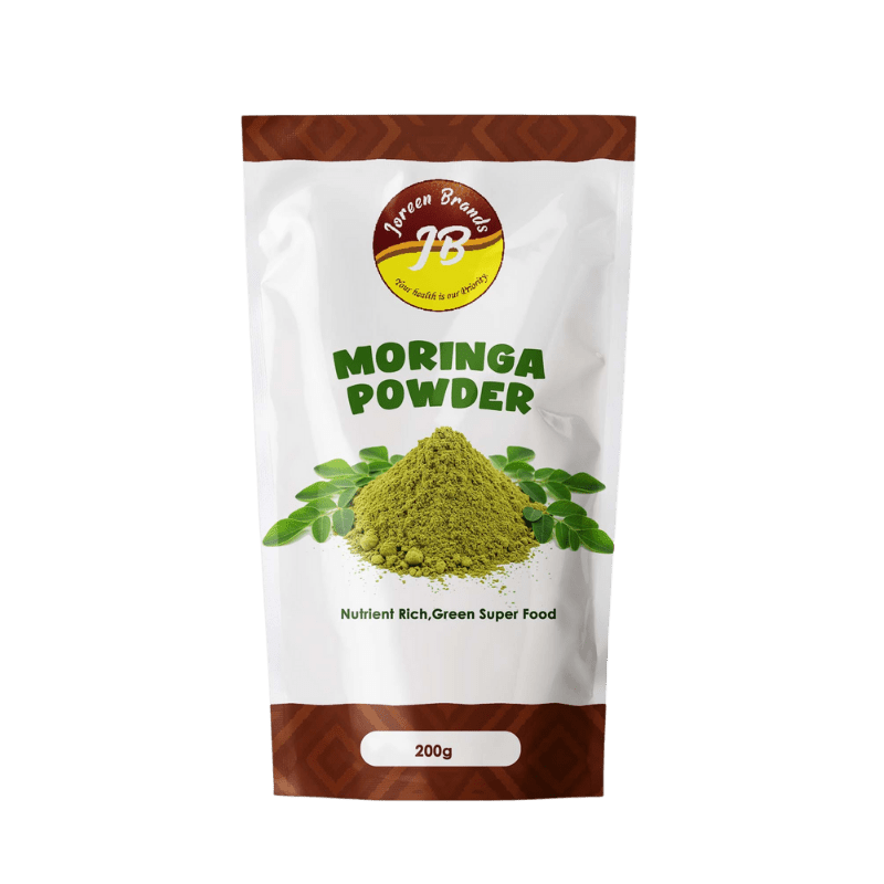 Organic Moringa Leaf Powder by Joreen Brands — natural energy and immune booster packed with antioxidants, vitamins, and amino acids.