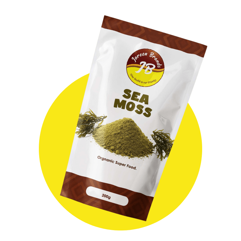 Raw African sea moss by Joreen Brands — 100% natural, wildcrafted superfood rich in minerals, ideal for sea moss gel or smoothies.