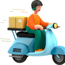 Person riding a scooter with a delivery box on the back — representing Joreen Brands fast, reliable shipping of natural honey and organic superfoods across Africa and beyond.