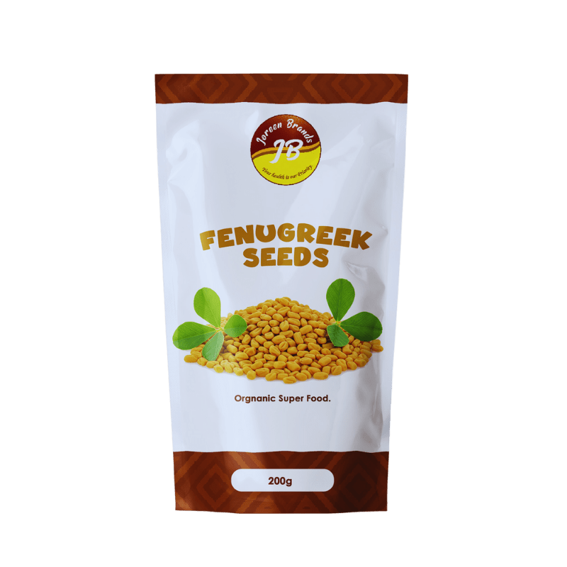 Whole fenugreek seeds by Joreen Brands — all-natural spice for cooking, sprouting, or hair growth, rich in nutrients and aroma.